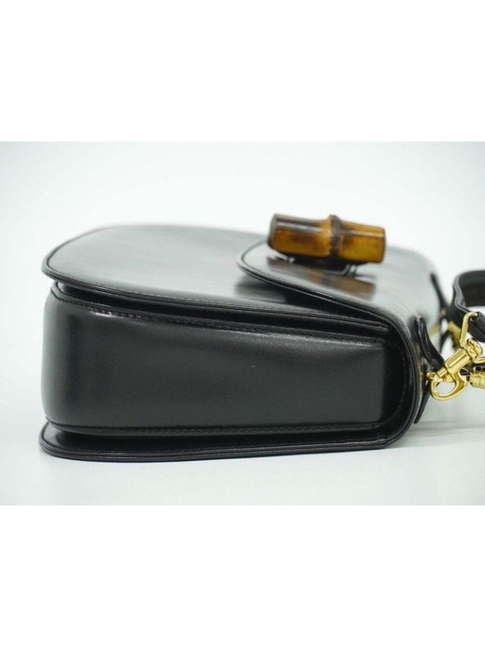 Gucci Bamboo 2-Way Shoulder Bag Handbag Pochette Leather Black - Picture 3 of 9